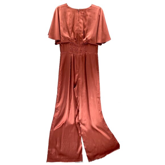 Abercrombie & Fitch Angel Sleeve Satin Wide Leg Jumpsuit Rose Medium - Picture 2 of 7